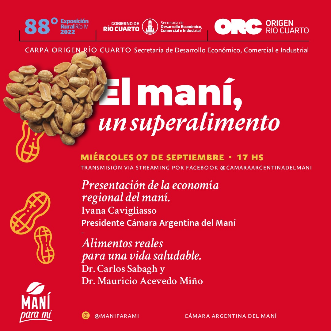 El maní, un super alimento este miércoles en la apertura de las charlas en la 88 Exposición Rural de Río Cuarto