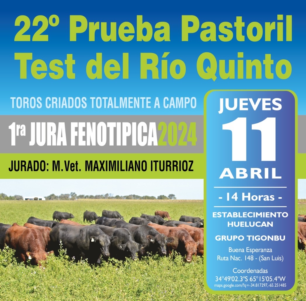 22° Prueba Pastoril Test del Río Quinto:  la primera jura fenotípica será el jueves 11 de abril 